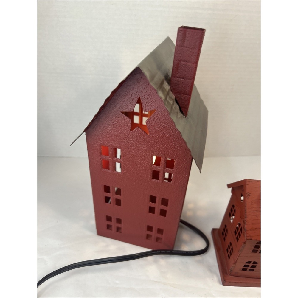 Red Barn Lamp Night Light Country Rustic Metal Farmhouse Decor Tea light Lot - Picture 8 of 16